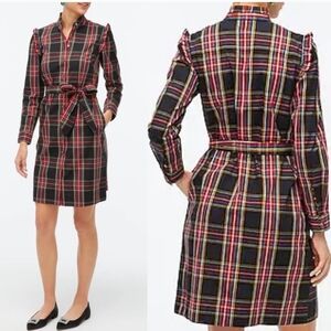 J. Crew Ruffleneck Mini Shirtdress Tartan Black Red Sz 10